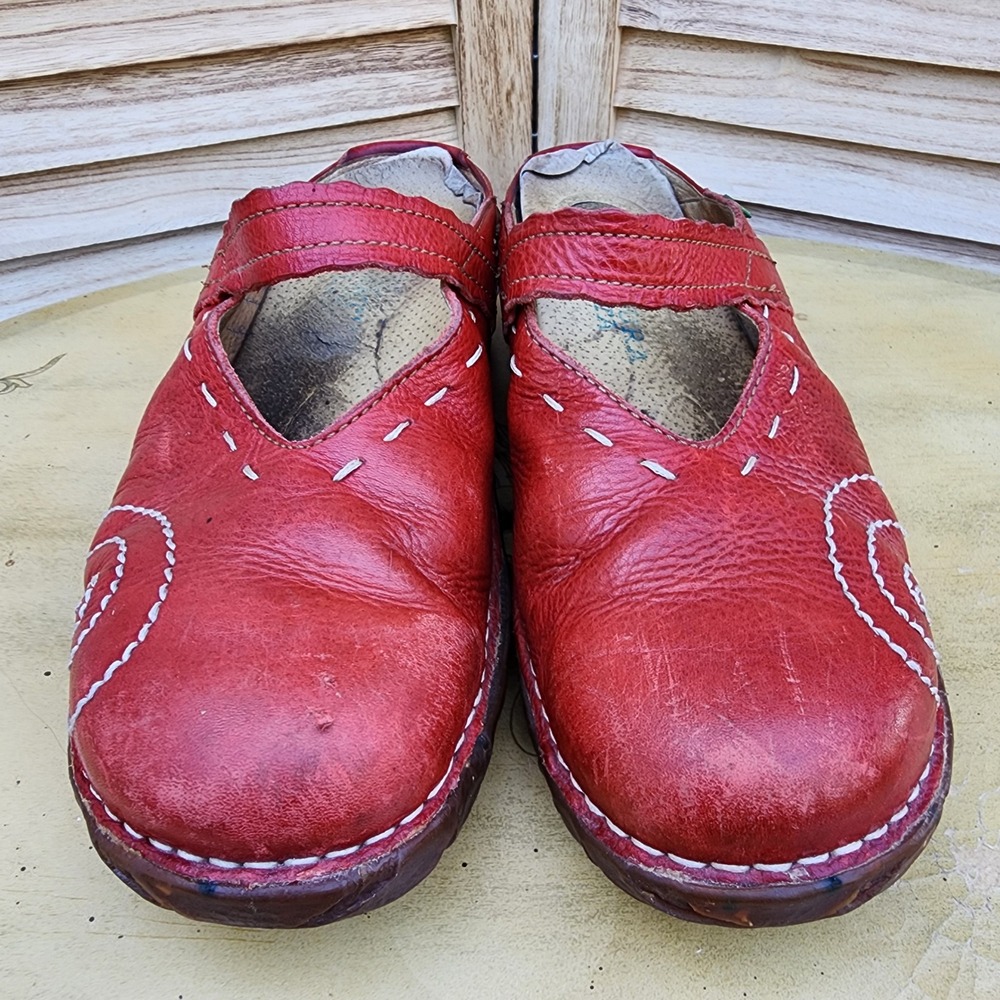 El Naturalista EU 40 US 9.5 Yggdrasil Mary Jane Red Leather Clogs Embroidered